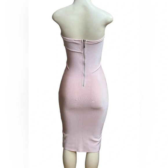 Honbox.  Pink Asymmetrical Bodycon Dress with Slit - Picture 2 of 4